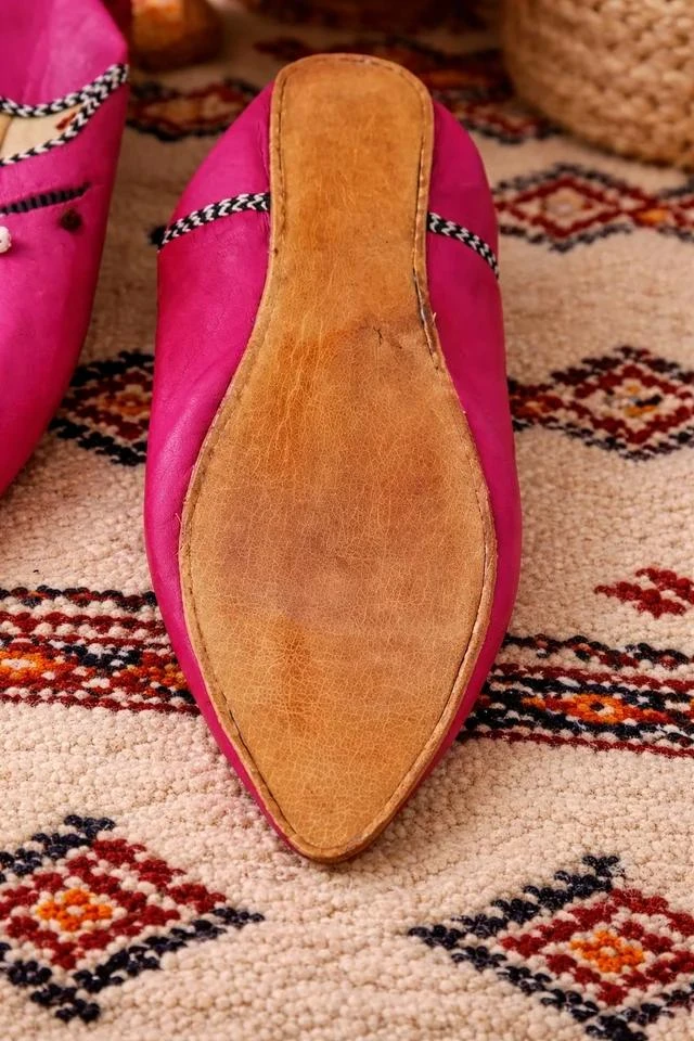 Babuchas marroquíes de piel auténtica fucsia nueva – photo 3